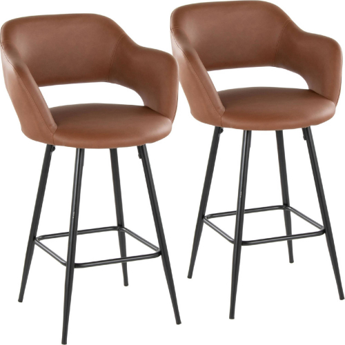 Margarite 26" Counter Stool in Black Metal & Brown Leatherette w/ Black Footrest (Set of 2)